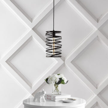 Helisa 7.25" Modern Contemporary Iron Spiral LED Pendant - JONATHAN Y